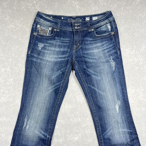 Miss Me Jeans Womens Size 29 Blue Boot Distress Jeweled Flap Pockets 3514 - Picture 5 of 15